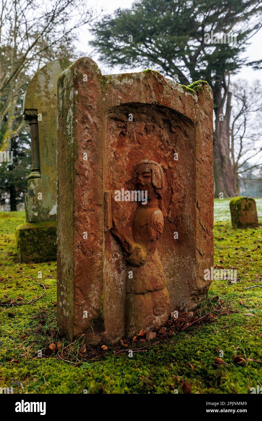 Reading women gravestones at Dryburgh Abbey. Stock Photo