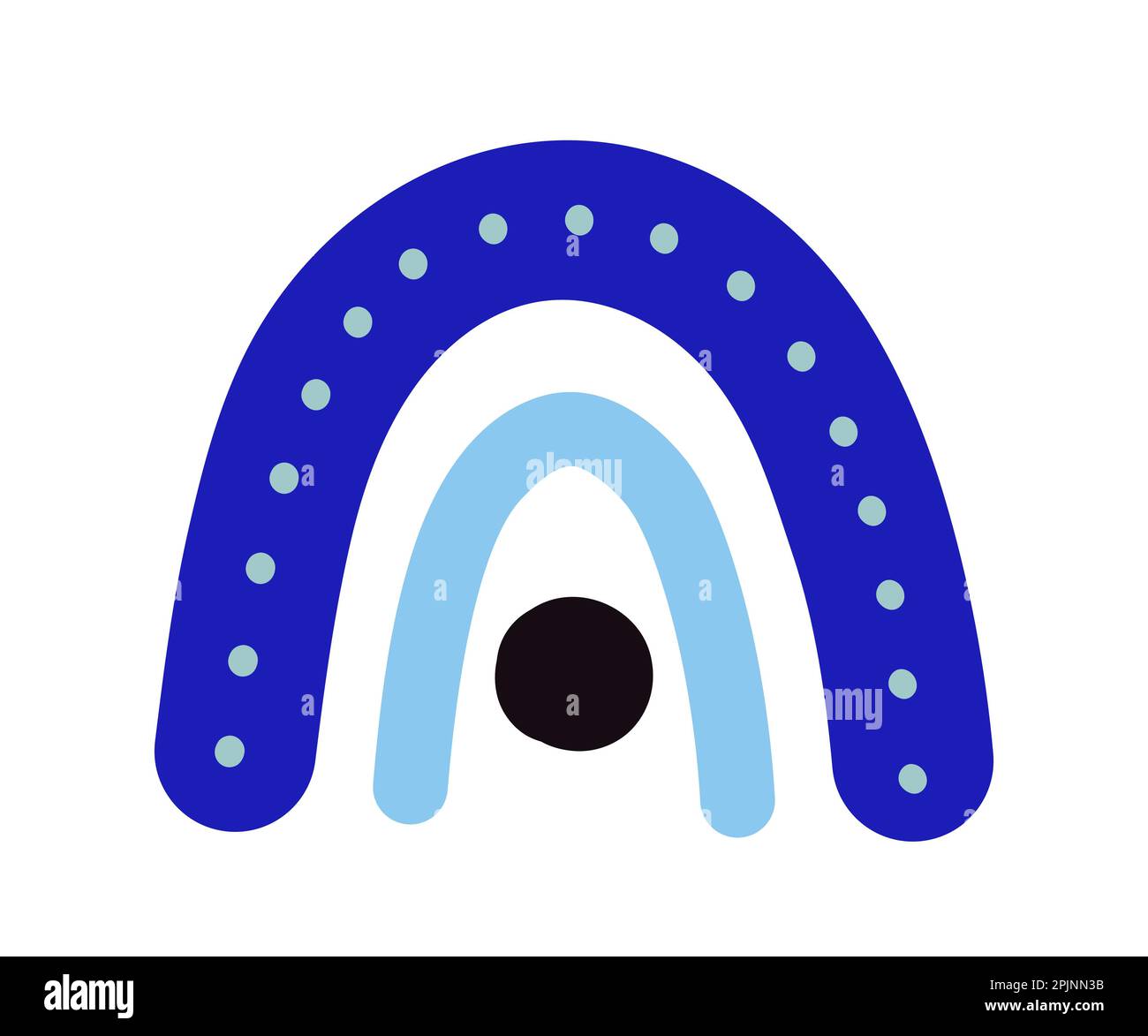 Boho or bohemian blue rainbow. Hand drawn rainbow. Evil eye amulet