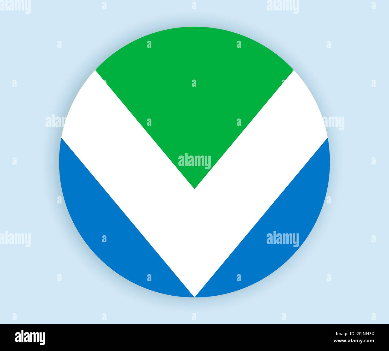Round vegan community badge with flag inside. Vegan symbol with v