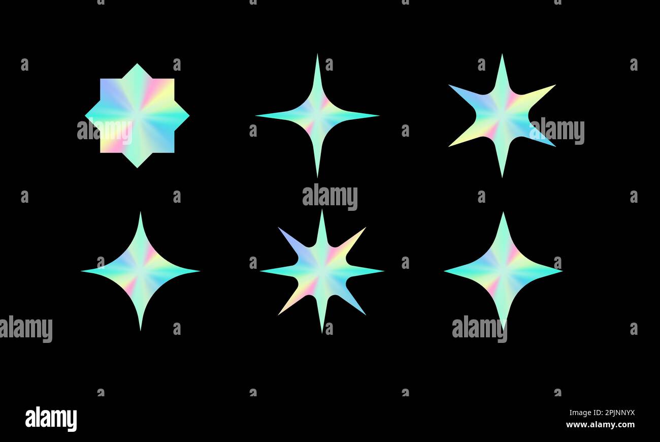 Holographic stickers collection. Set of holographic glitter stars