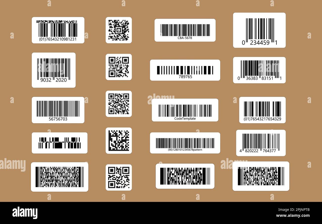 Set of QR Codes, linear codes. 2D code stickers on isolated background. Vector illustration Stock Vector