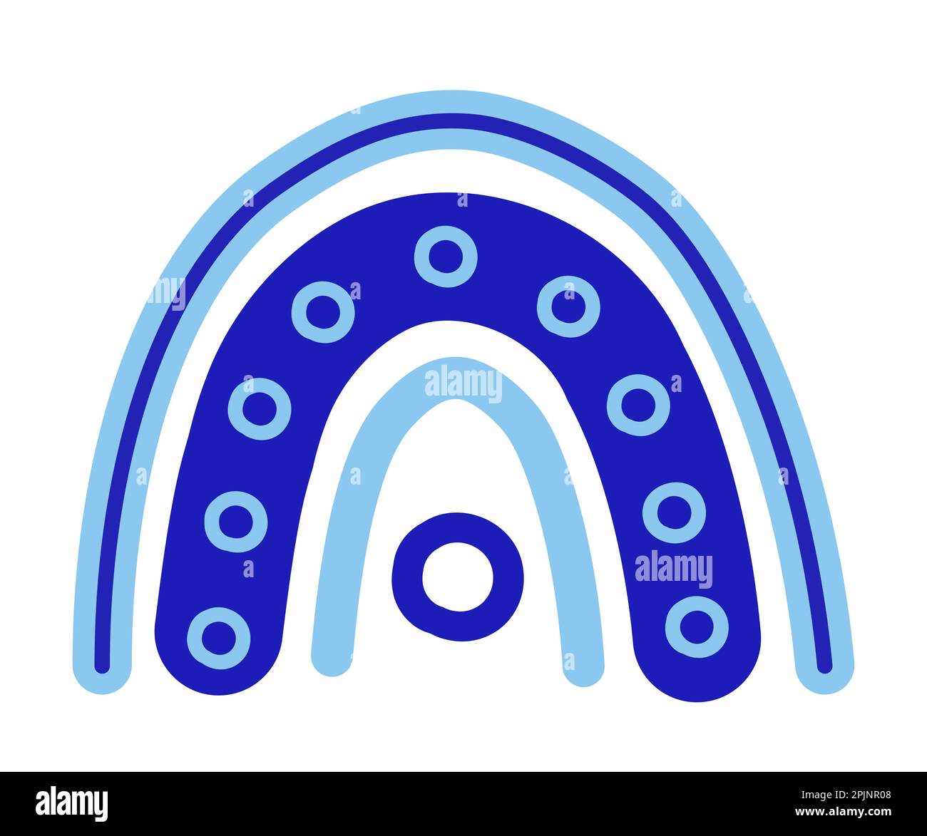 Boho or bohemian blue rainbow. Hand drawn rainbow. Evil eye amulet