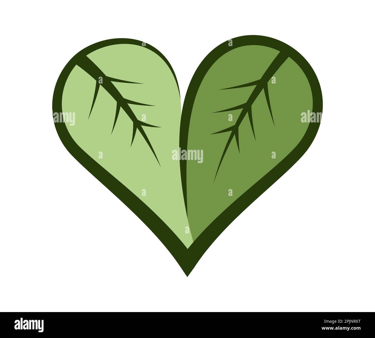 Heart symbol formed by two leaves. Outline heart. Vegan logo, vegetarian icon. Organic, natural