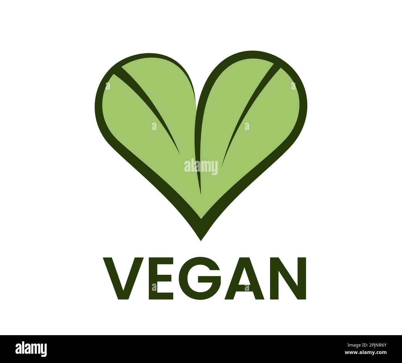 Heart symbol formed by two leaves. Outline heart. Vegan logo