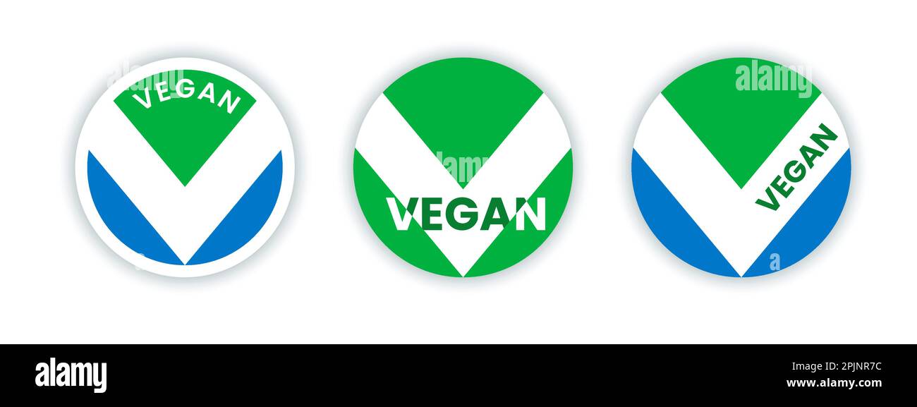 Round vegan community badges or label with flag inside. Vegan symbol