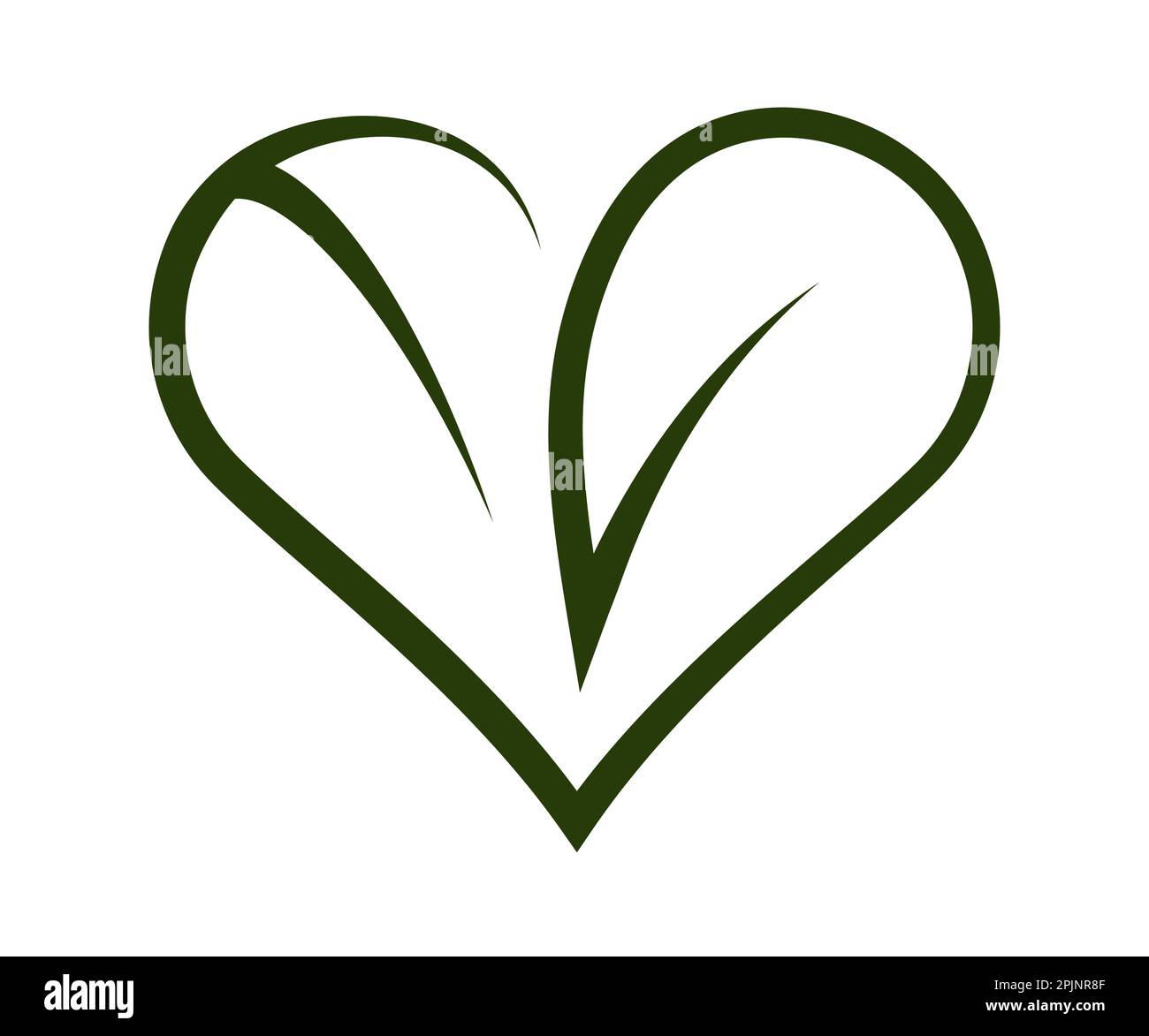 Heart symbol formed by two leaves. Outline heart. Vegan logo, vegetarian icon. Organic, natural