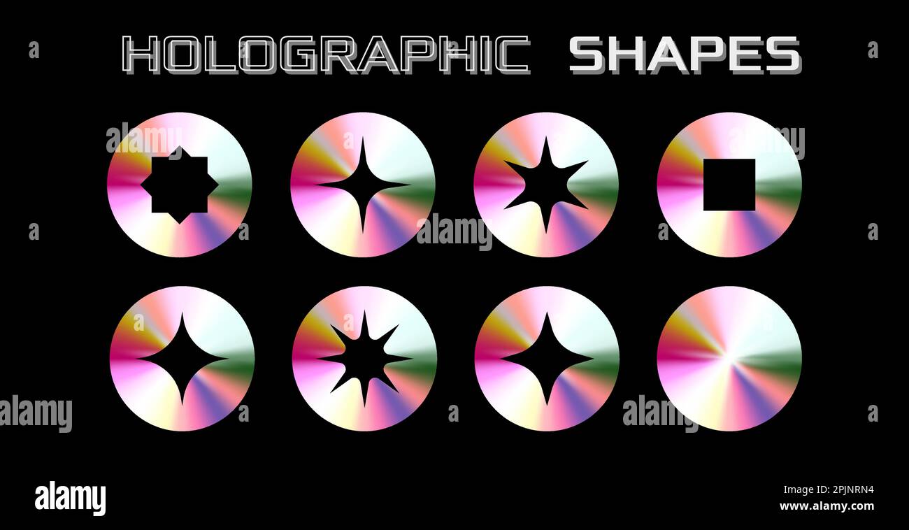Holographic stickers collection. Set of holographic shapes. Shiny ...