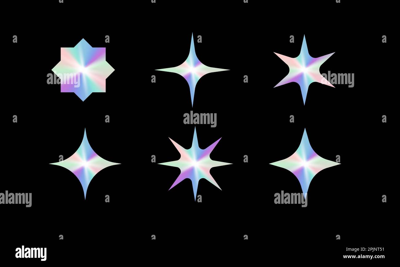 Holographic stickers collection. Set of holographic glitter stars