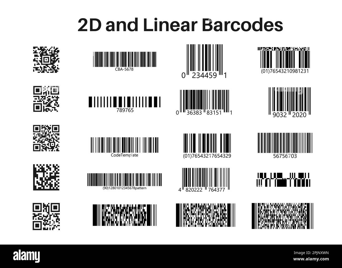Set of QR Codes, linear codes. 2D code on isolated background. Vector illustration Stock Vector