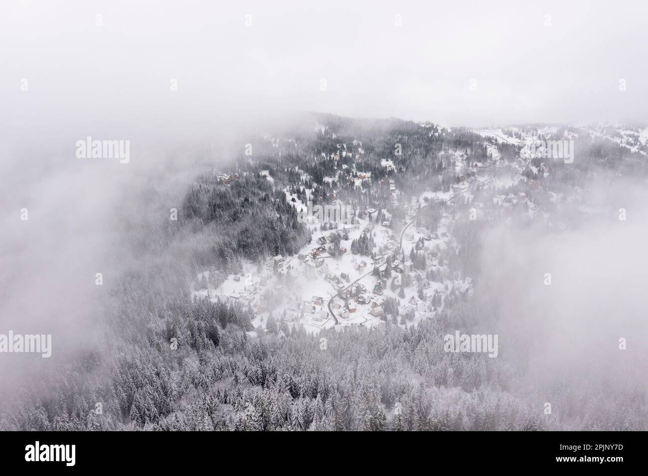 Drone flying in snowy trees hi-res stock photography and images - Alamy