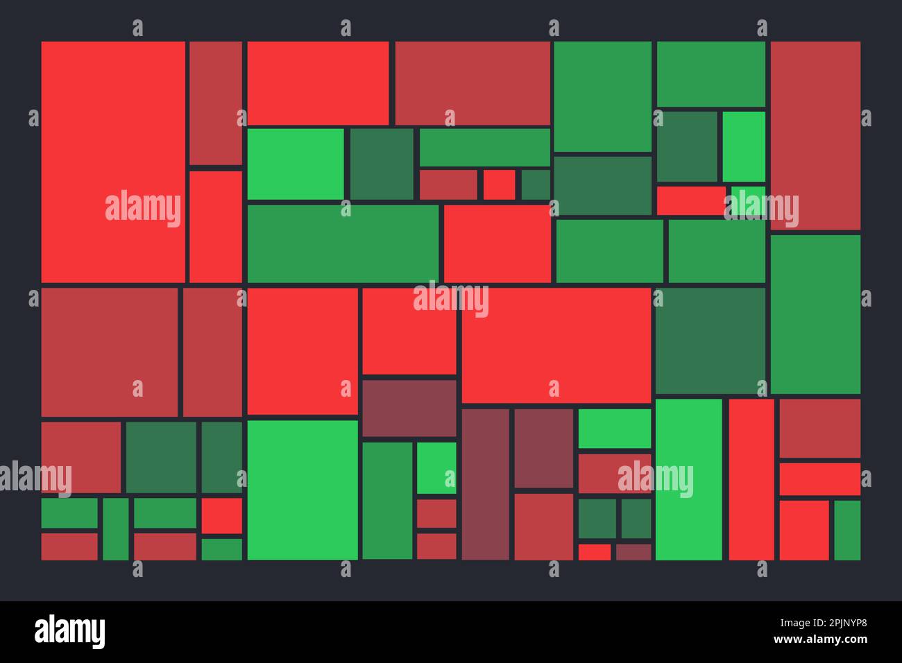 Treemap graph template. Green and red colors. Vector illustration. Heat ...