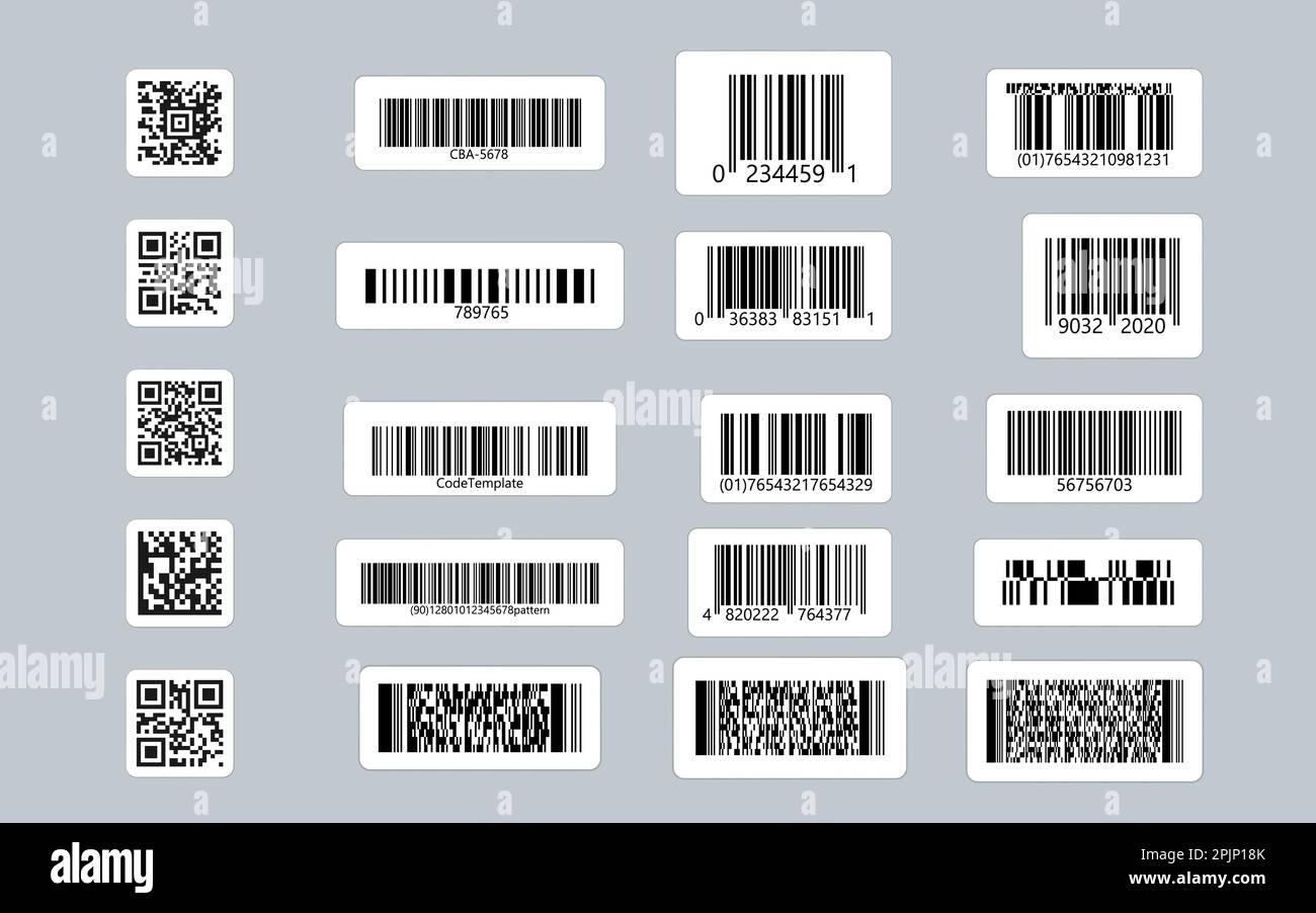 Set of QR Codes, linear codes. Stickers on isolated background. Vector illustration Stock Vector