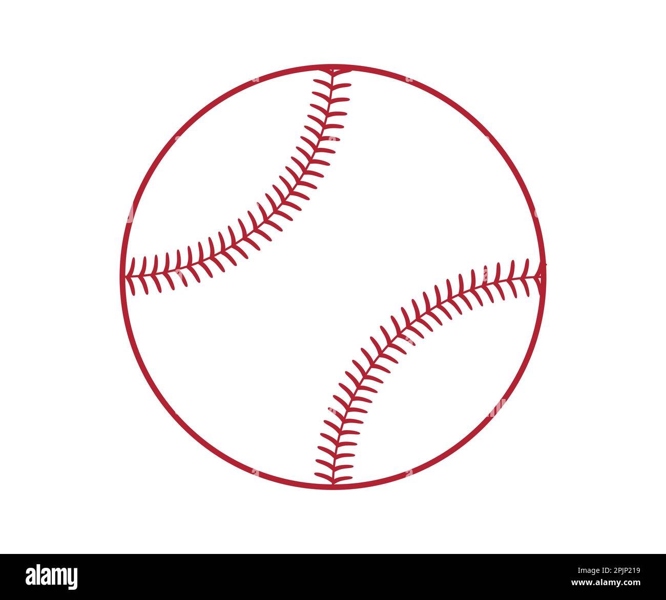 Outline Softball. Baseball. Red stitches. Baseball equipment. Vector