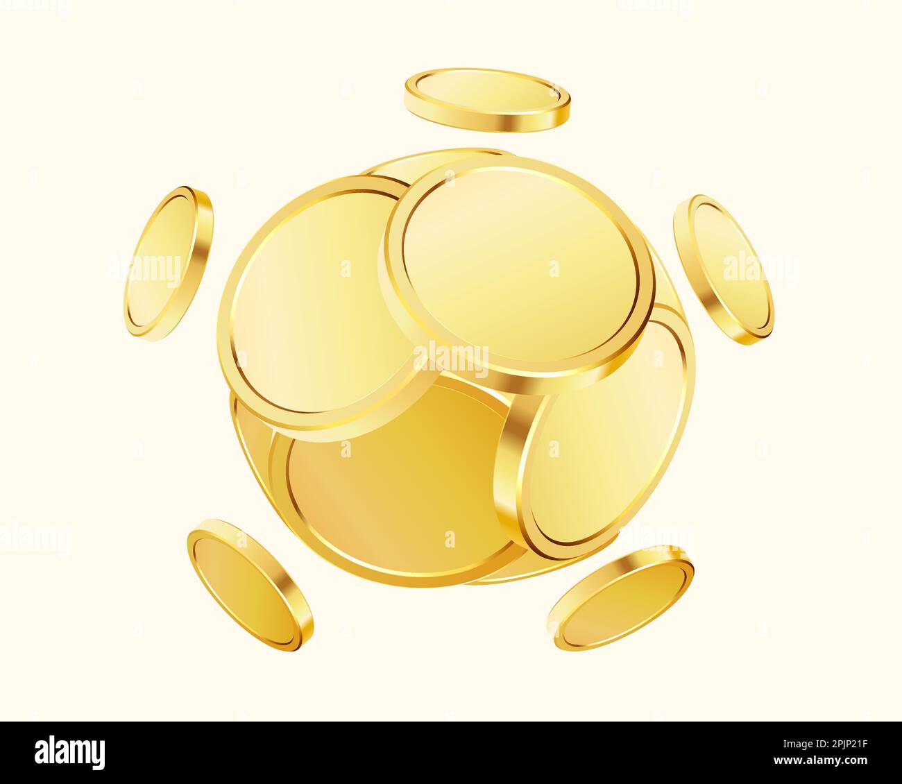Golden coins sphere or ball shape. Casino jackpot or win concept. Gold coins on black background. Applicable for gaming, gambling fortune, jackpot ill Stock Vector