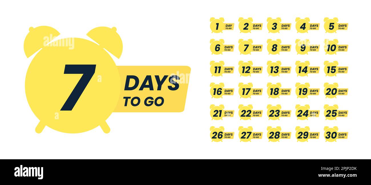 Days countdown banner. Web banner with alarm clock, numbers and days to