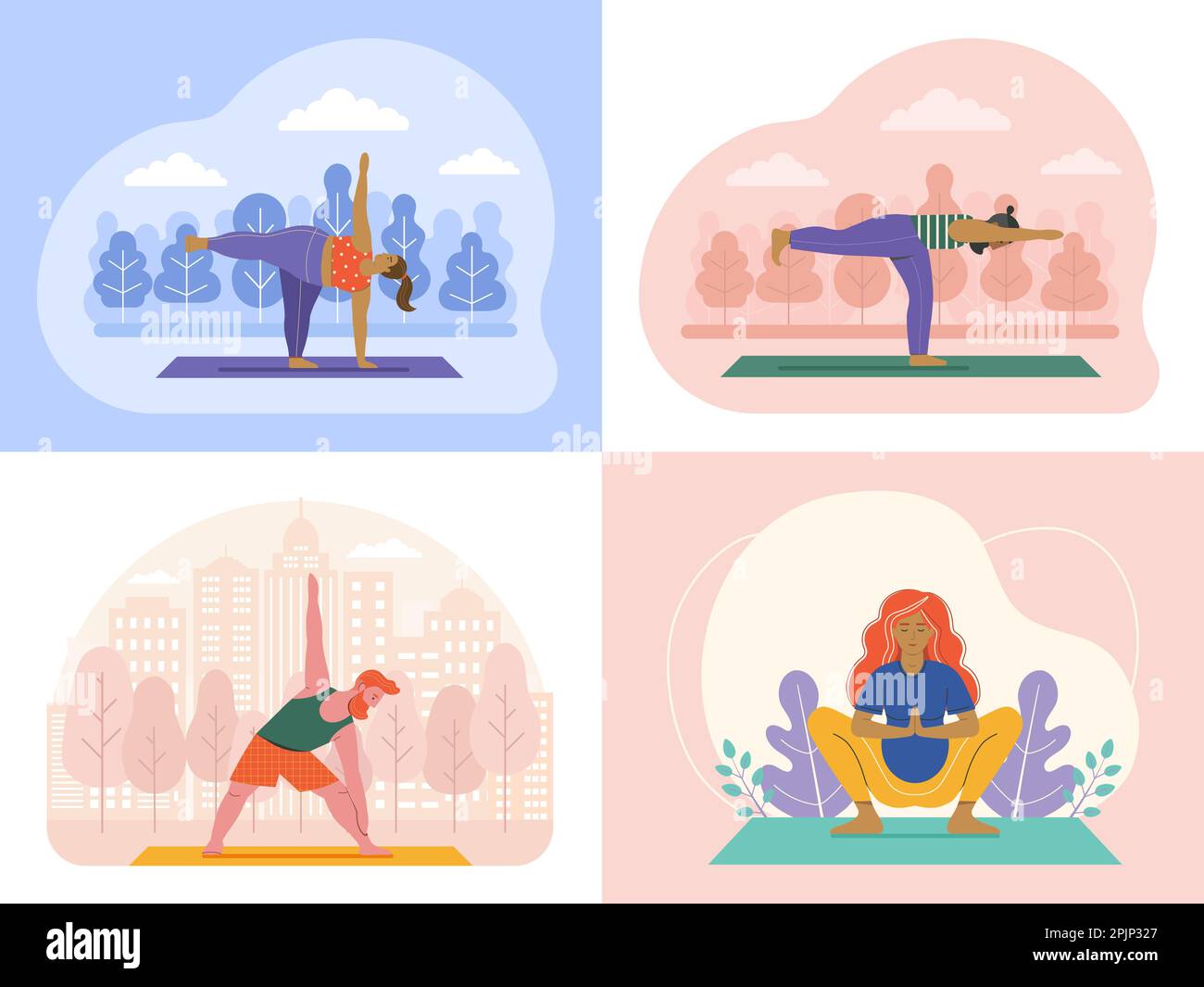 Diverse People Doing Yoga Outdoor Workout at Park Stock Vector