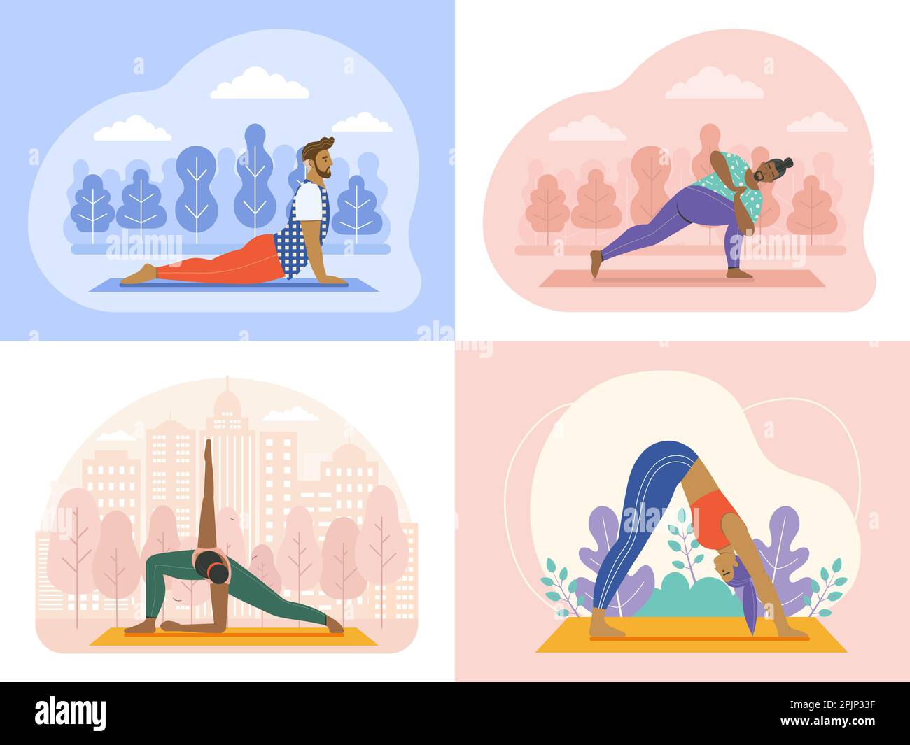 Diverse People Doing Yoga Outdoor Workout at Park Stock Vector