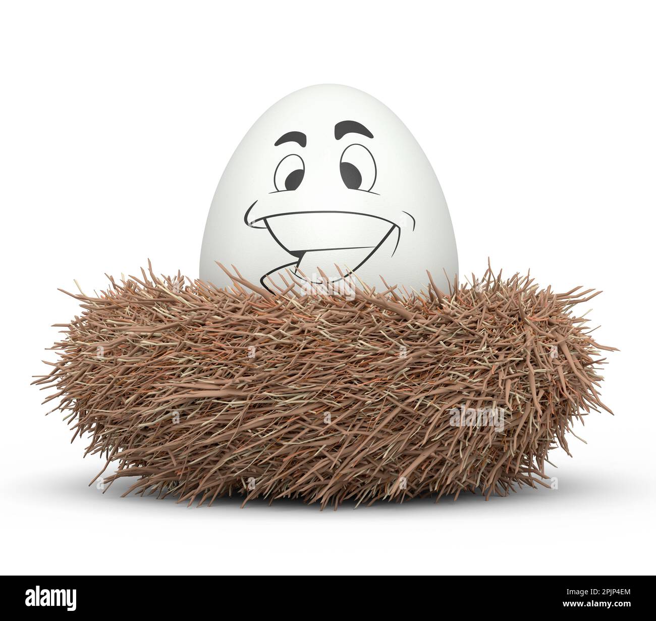 Farm white painted egg with expressions and funny face in bird nest ...