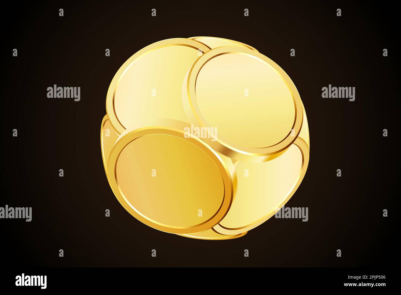 Golden coins sphere or ball shape. Casino jackpot or win concept. Gold coins on black background. Applicable for gaming, gambling fortune, jackpot ill Stock Vector