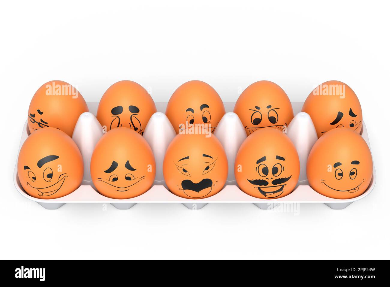 Farm white painted egg with expressions and funny face in plastic tray ...