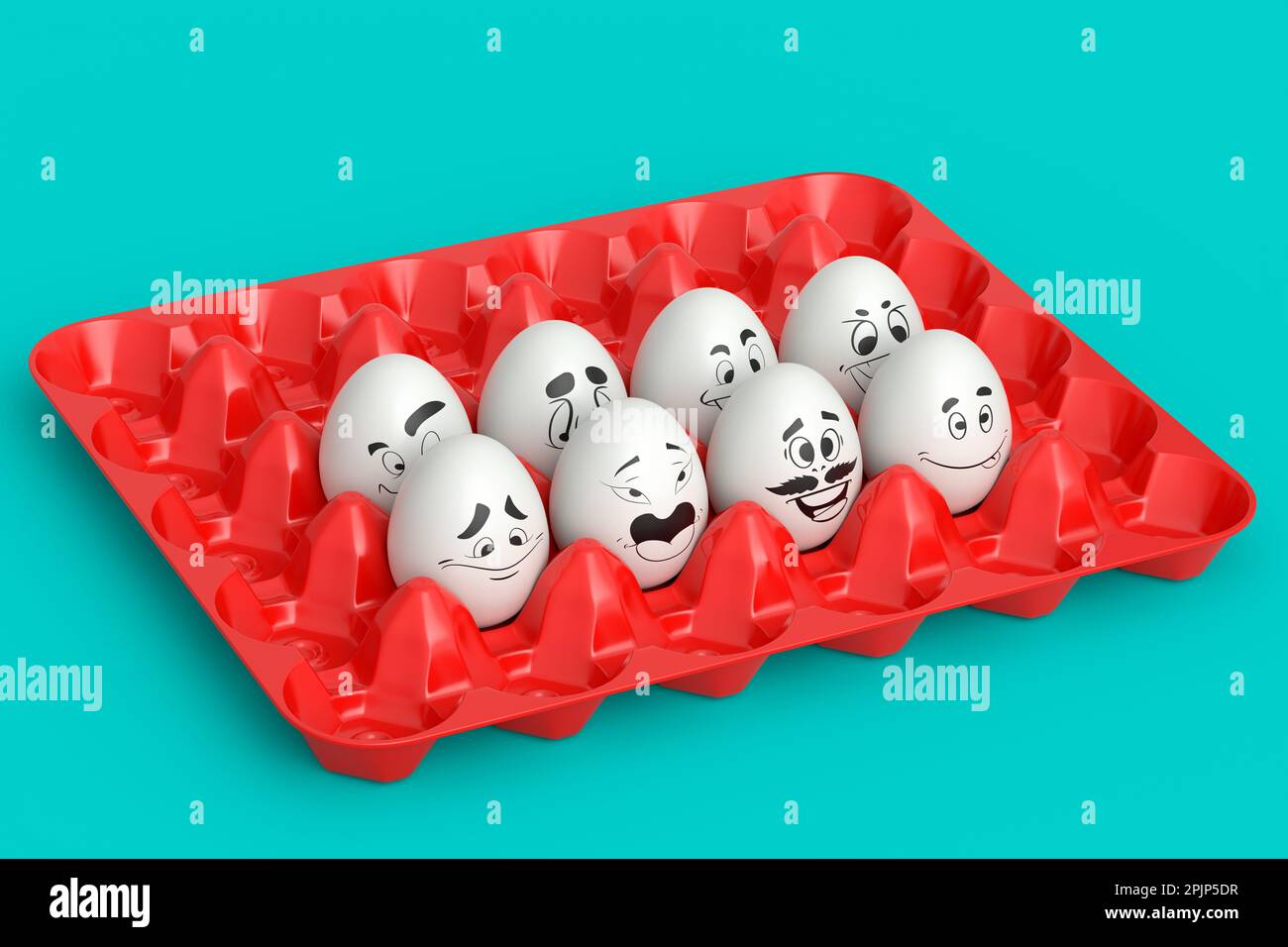 Farm white painted egg with expressions and funny face in plastic tray ...