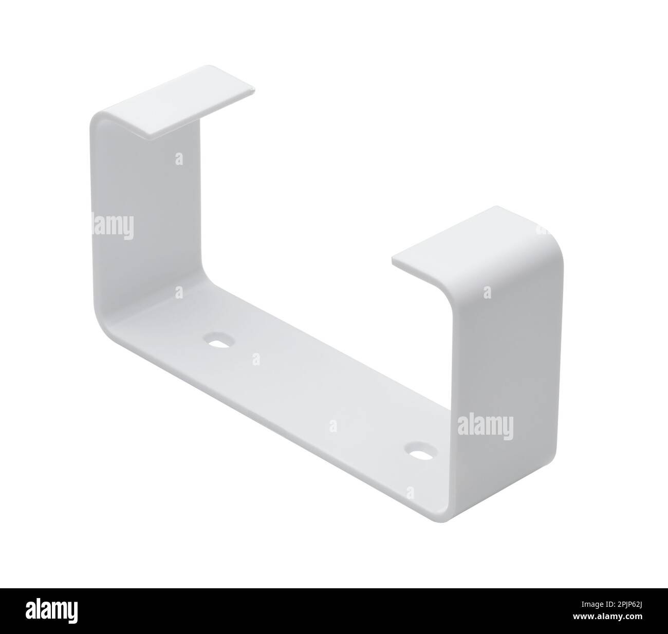 Trunking duct PVC flat wall mount holder isolated white Stock Photo