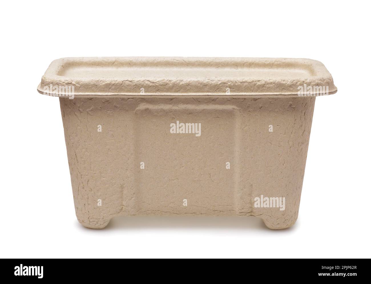Front view of molded paper pulp packaging container isolated on white Stock Photo