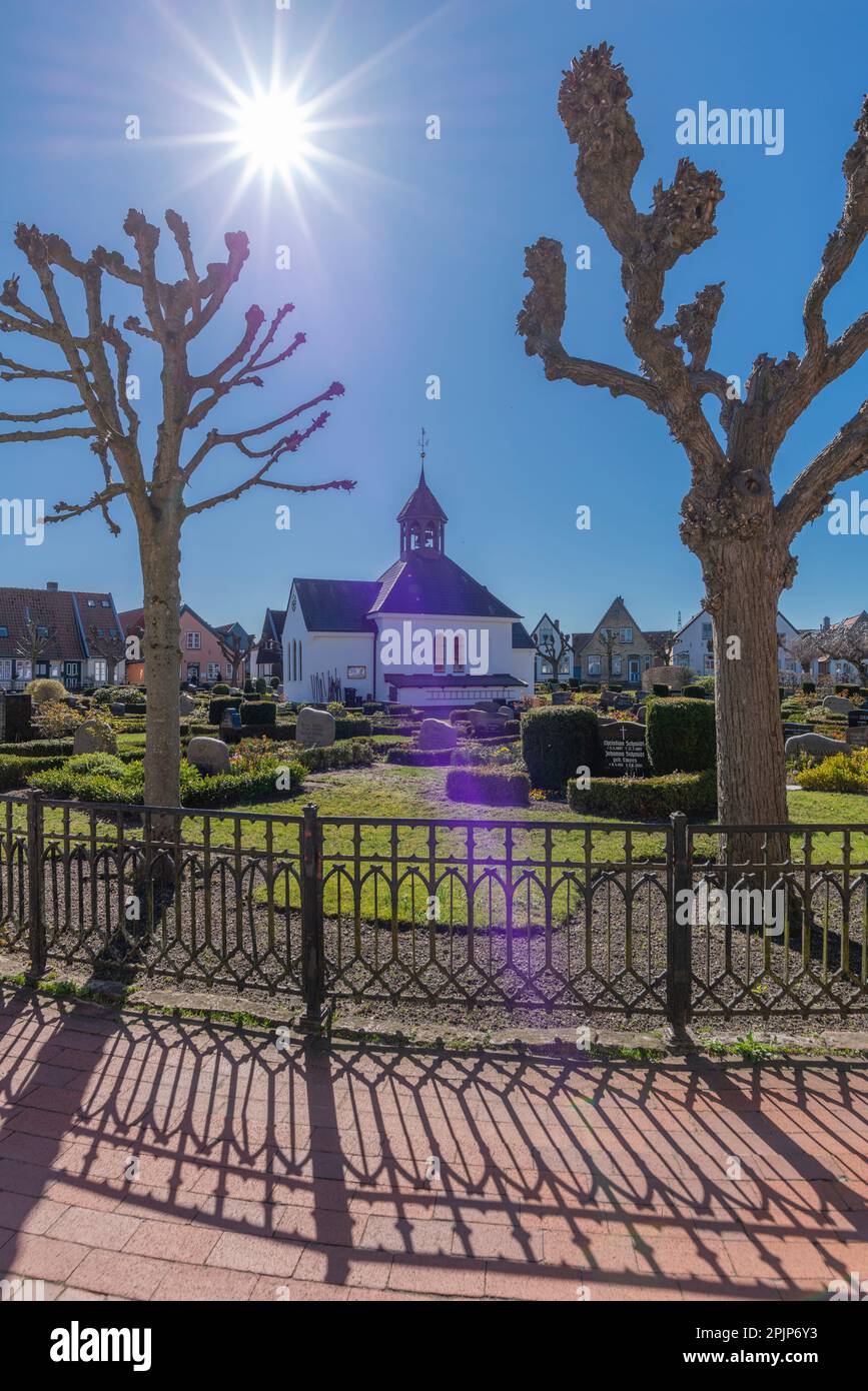 Chapel and historic cemetery of 1863, old fishing village of Holm, Schleswig city on the Schlei Fjord, Schleswig-Holstein, Northern Germany, Europe Stock Photo