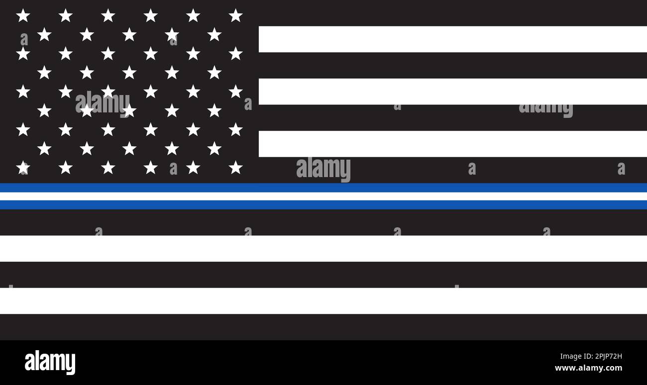 Black and white US Flag with blue line. US emergency medical services