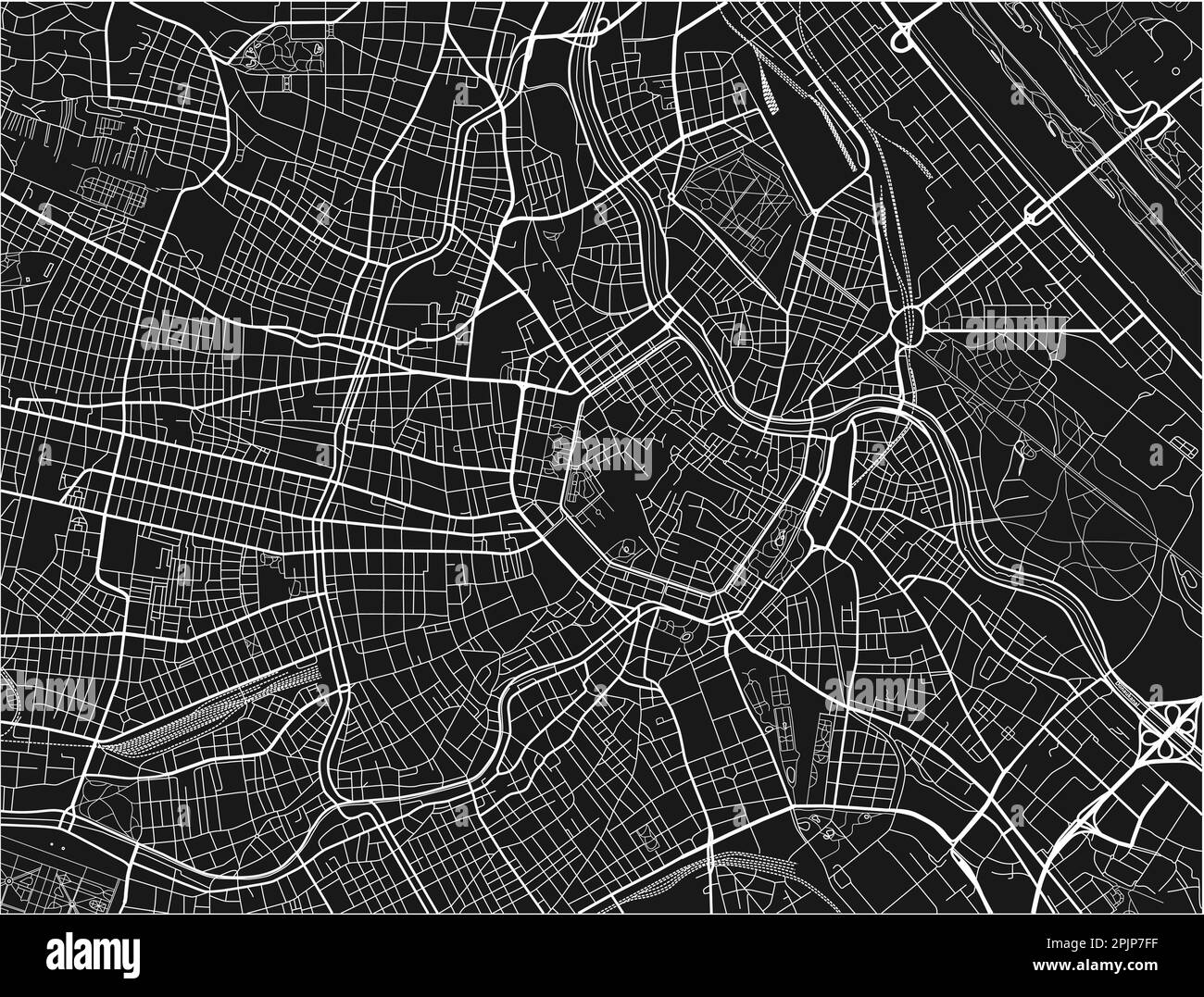 Black and white vector city map of Vienna with well organized separated layers. Stock Vector