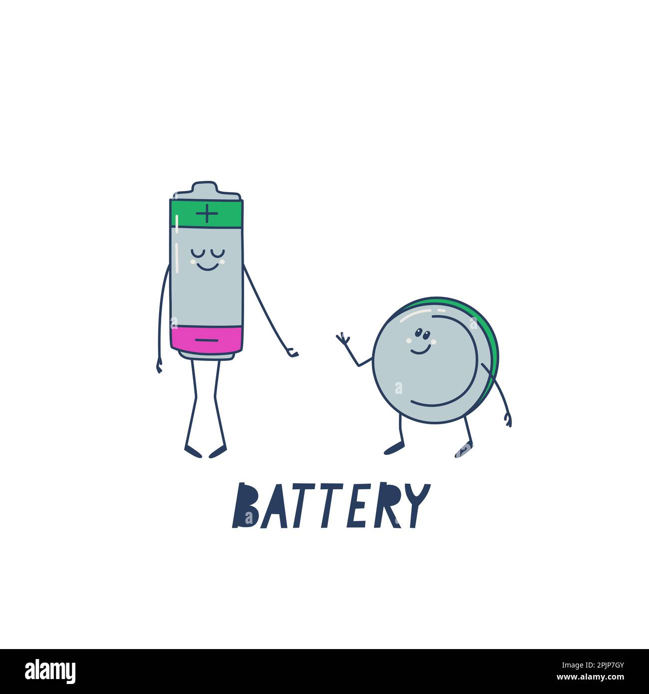 Sorting of waste batteries. Electric fingertype battery. And a small