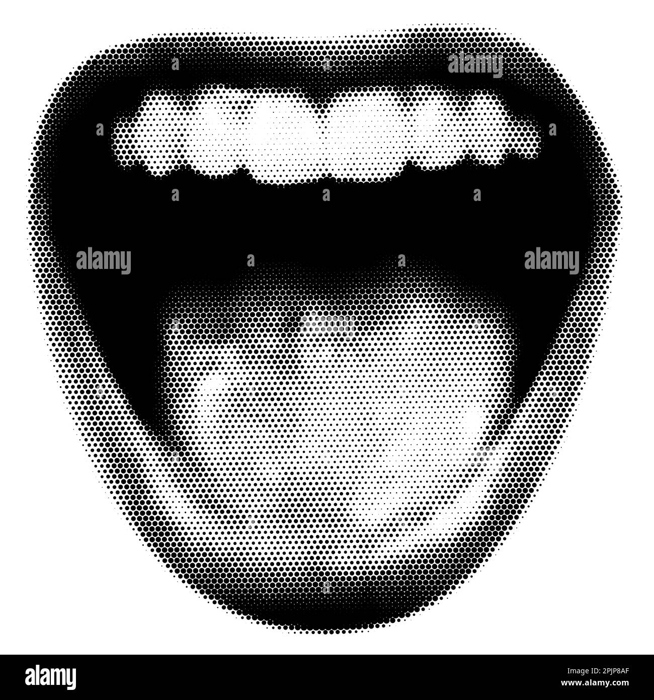 Halftone open mouth in scream. Collage design lips in trendy magazine