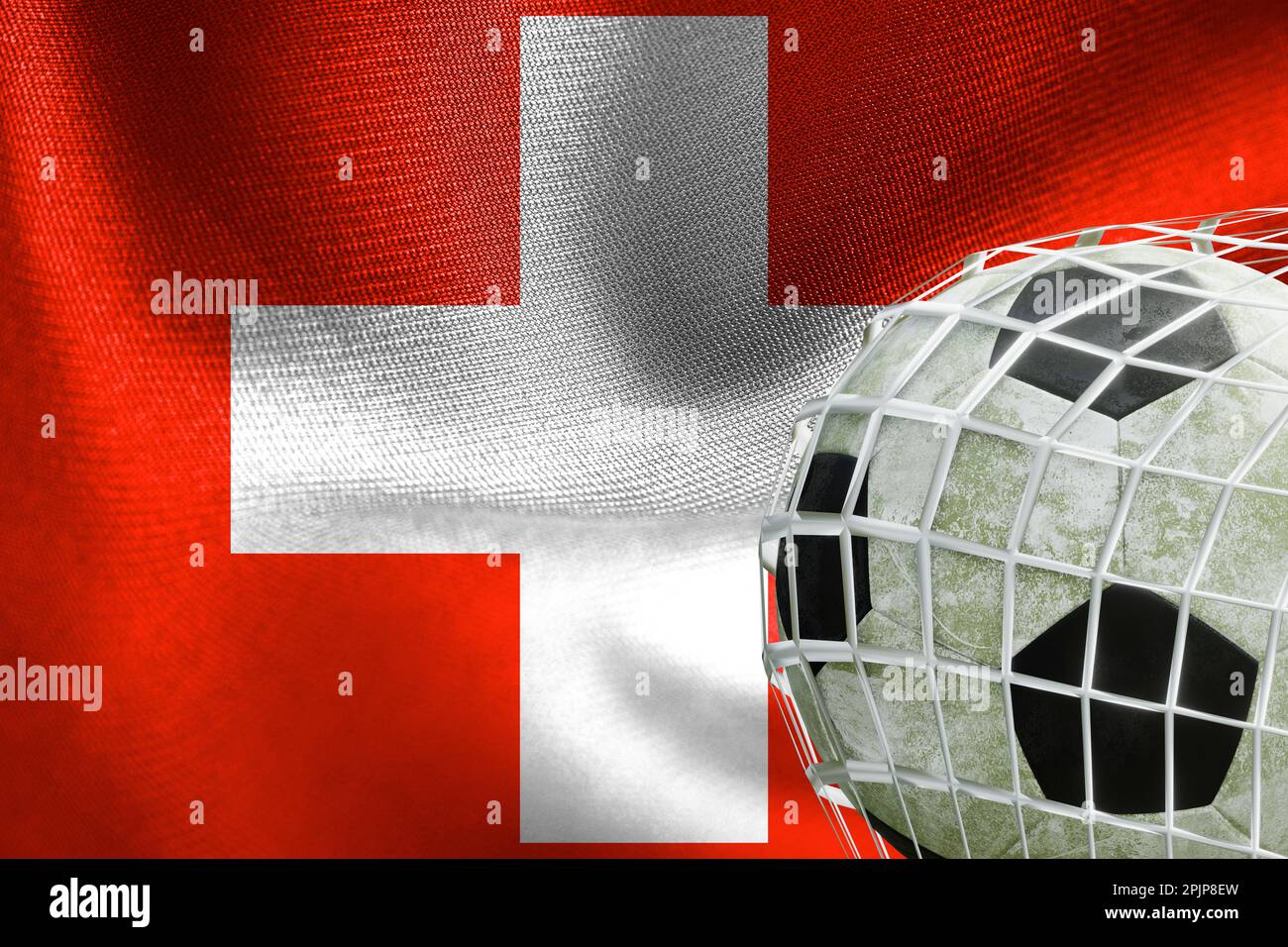 UEFA EURO 2024 Soccer Switzerland National Flag With A Soccer Ball In   Uefa Euro 2024 Soccer Switzerland National Flag With A Soccer Ball In Net 3d Work And 3d Image Yerevan Armenia 2023 April 03 2PJP8EW 