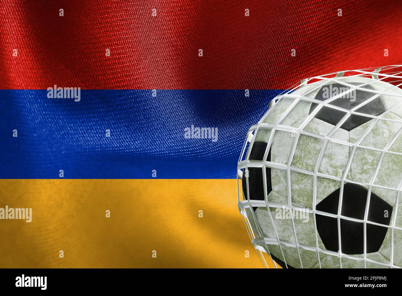 UEFA EURO 2024 Soccer, Armenia National flag with a soccer ball in net