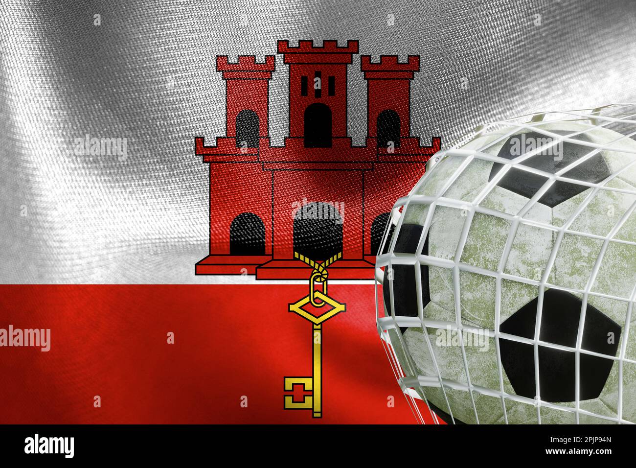 UEFA EURO 2024 Soccer, Gibraltar National flag with a soccer ball in