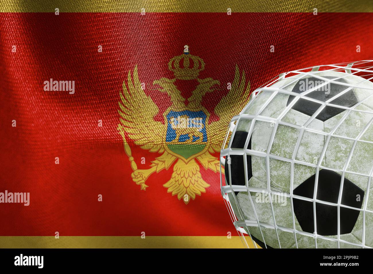 UEFA EURO 2024 Soccer, Montenegro National flag with a soccer ball in
