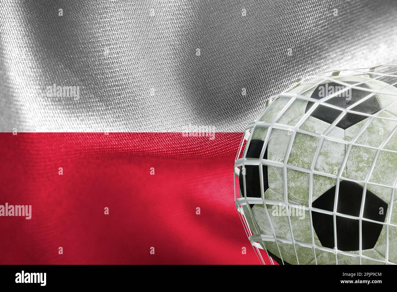 UEFA EURO 2024 Soccer, Poland National flag with a soccer ball in net