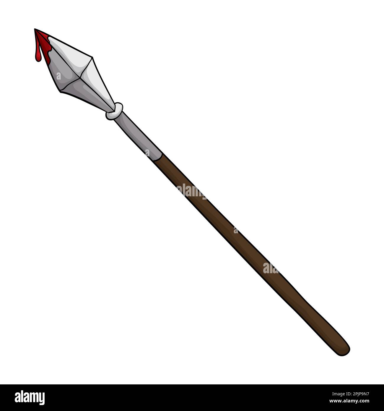 Spear of Longinus used during the crucifixion of Jesus to pierce his side, with some blood. Cartoon style design on white background. Stock Vector