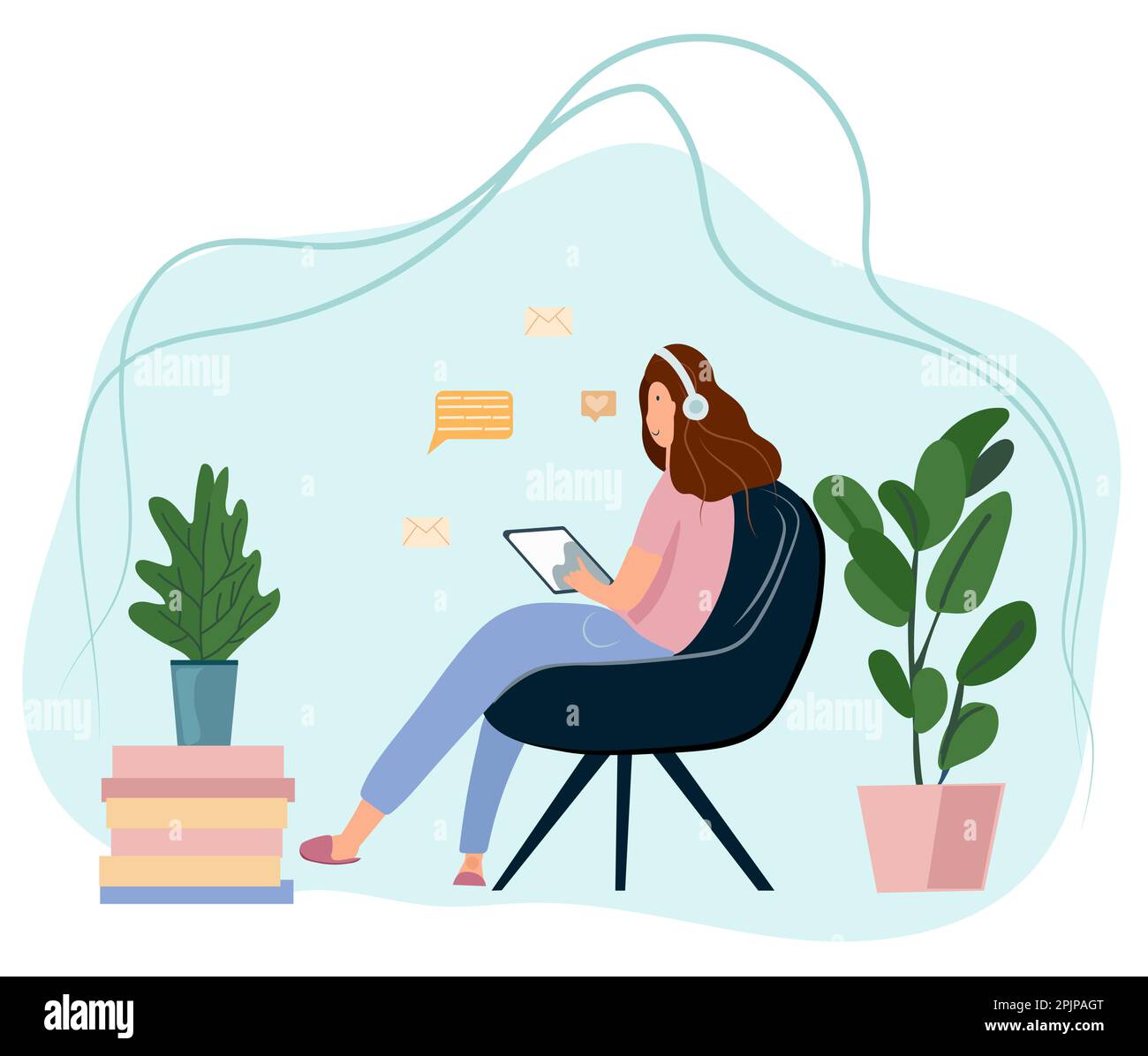 Female professional working from her home office, seated at her desk