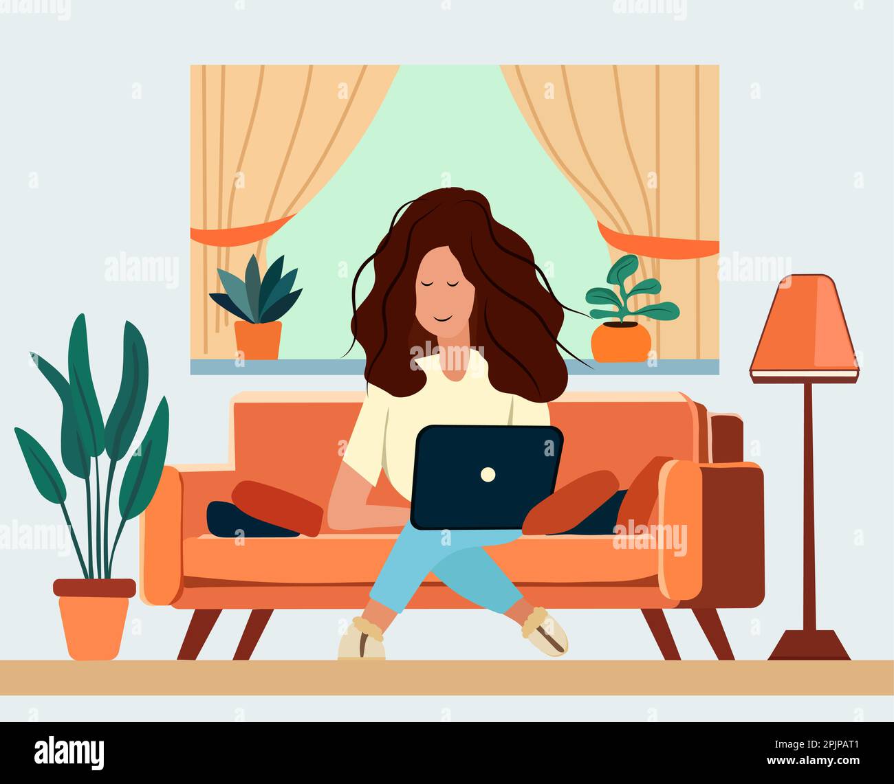 Female professional working from her home office, seated at her desk