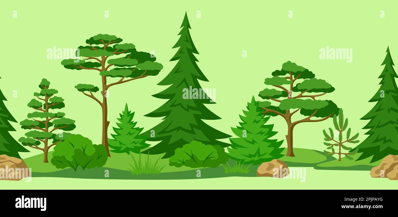 Spring or summer forest pattern. Background with stylized trees ...