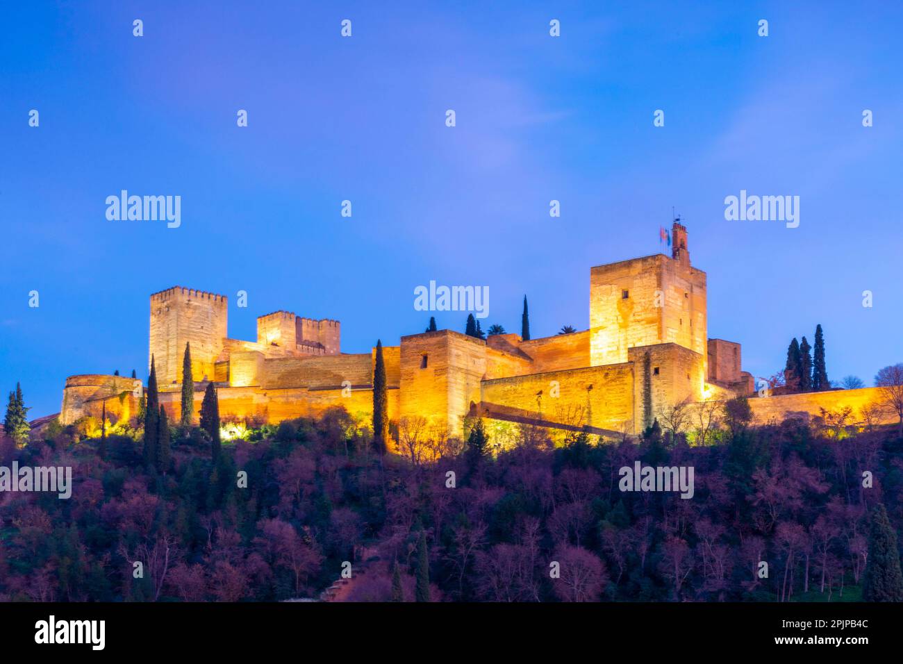 Alhambra at Dusk, Granada, Andalusia, Spain, South West Europe Stock Photo