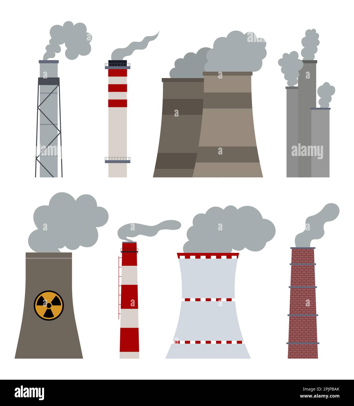 Factory Chimney Collection. Vector Flat Design Stock Vector