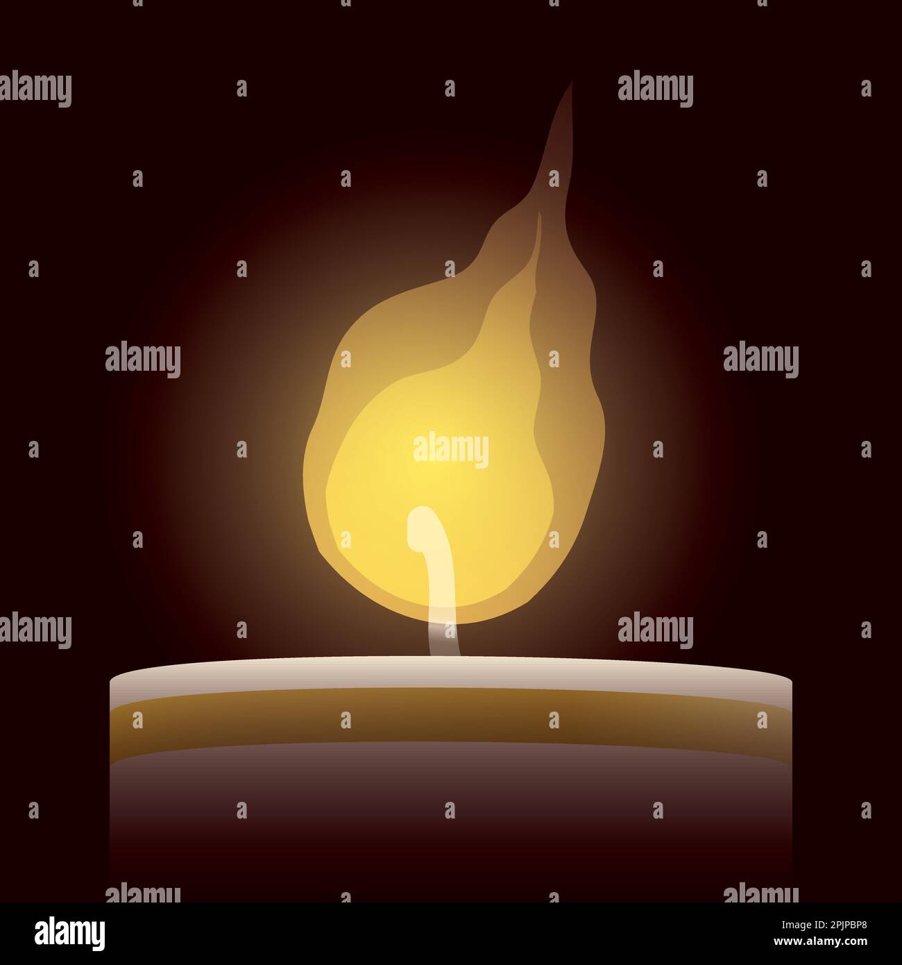 Lighted candle with closeup of the flame and the wick. Design in