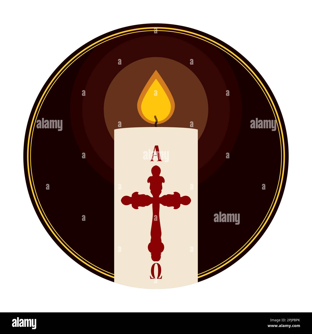 Dark round button with lighted Paschal candle inside it. Religious