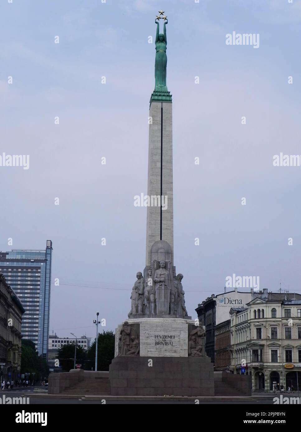 Riga Freedom Monument, erected in 1935 in memory of the soldiers killed during the Latvian War of Independence Stock Photo
