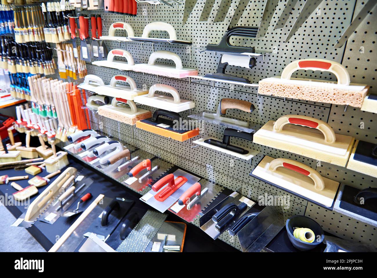 Building tools in hardware store Stock Photo