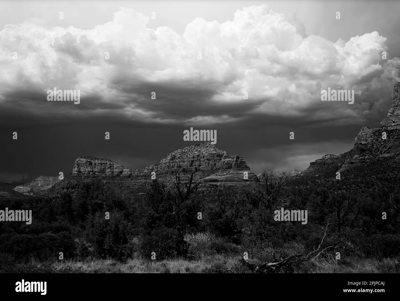 Black and white country mountains surrounding Sedona Arizona Stock