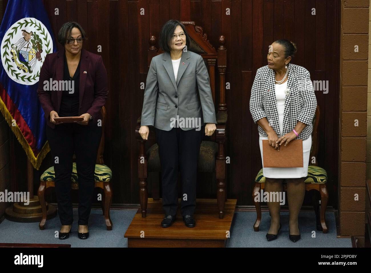 Taiwan's President Tsai Ingwen, center, by Speakers of the