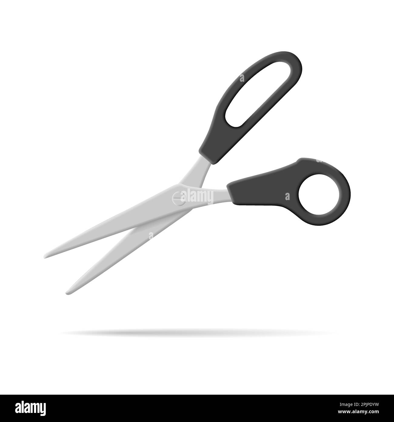 Stationery scissors realistic 3d vector illustration. Office cutters with rings black handles